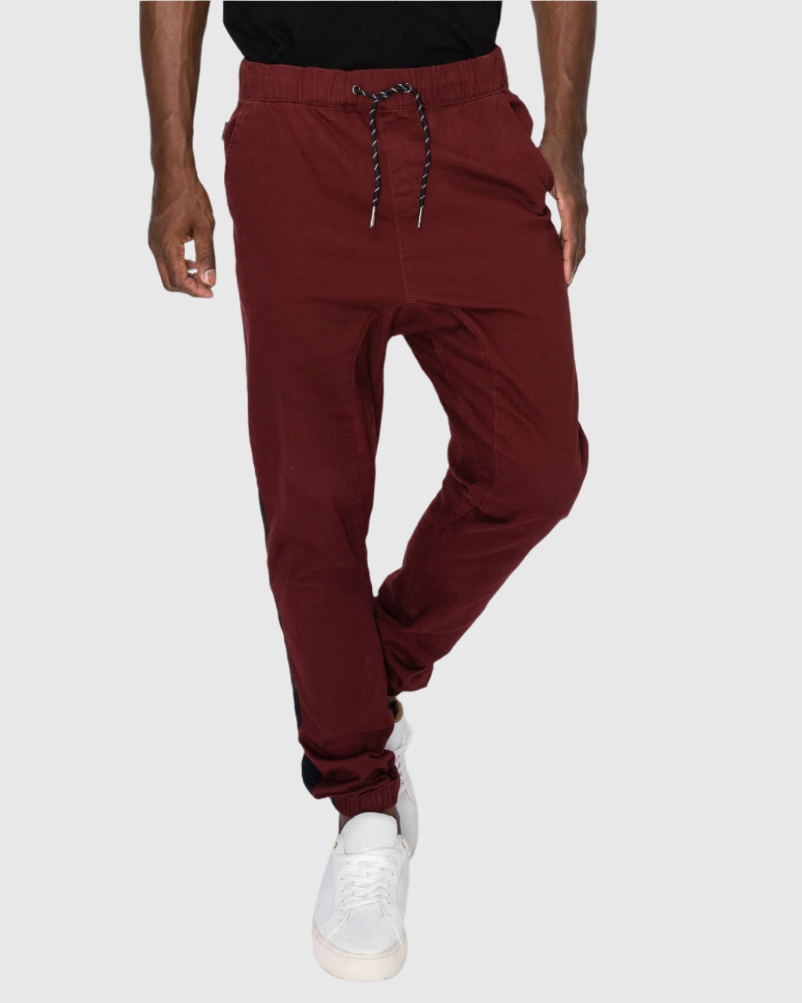 Burgundy elastic waistband with drawstring closure