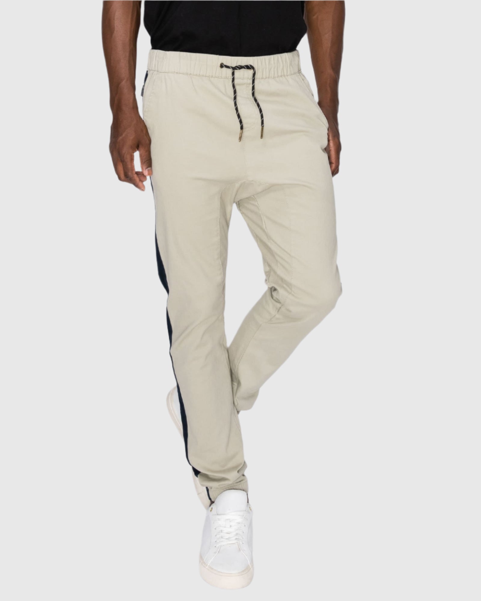 Mens Elan twill joggers in Camel elastic waistband with drawstring closure