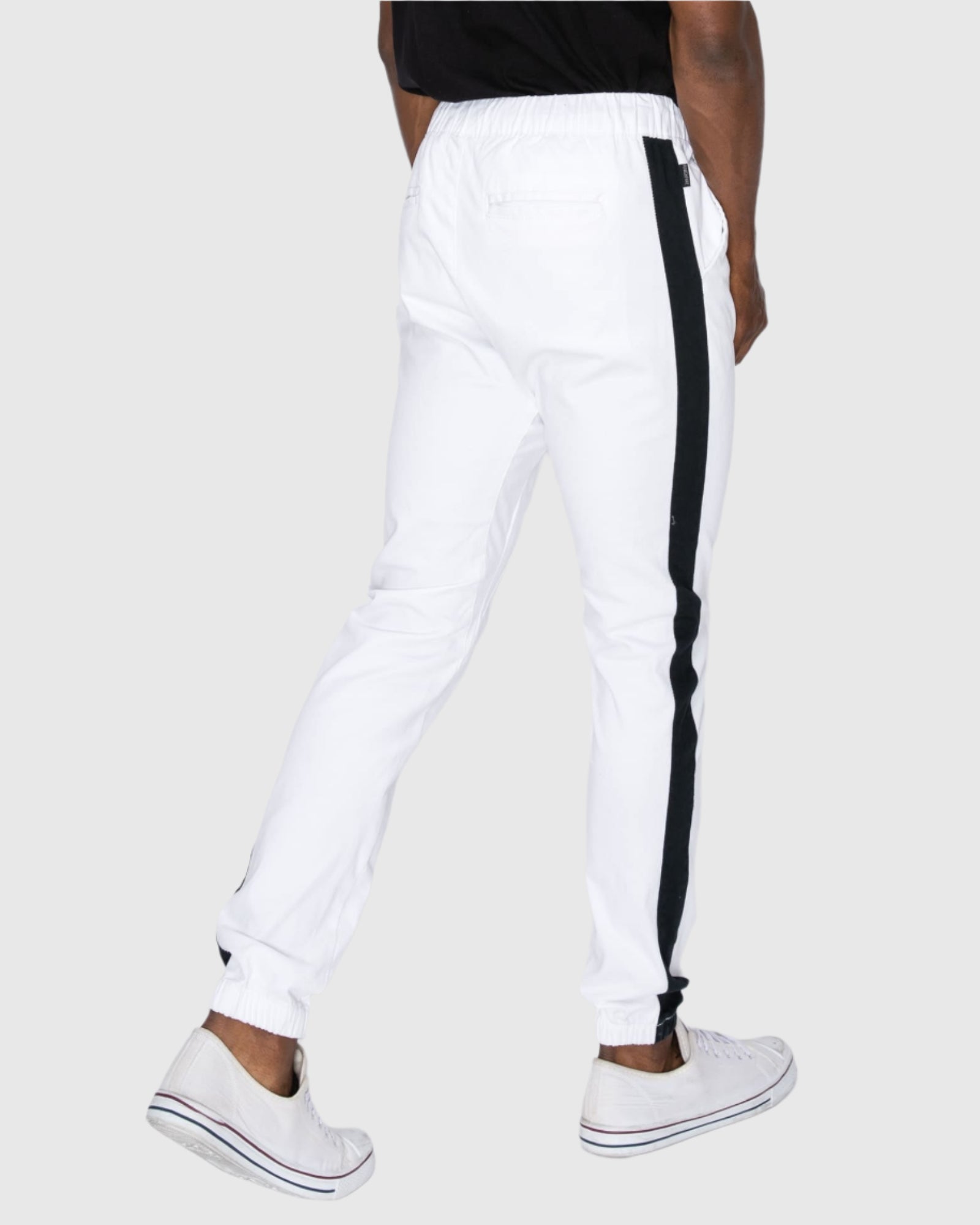 Mens Elan twill joggers in White Black back pockets
