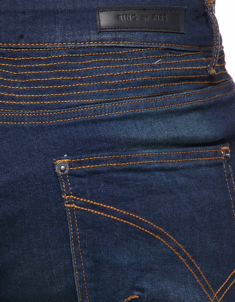 Close-up detail of the Men’s Brad Moto Denim Shorts fabric, showing the high-quality blend of 73% cotton, 25% polyester, 1% viscose, and 1% spandex