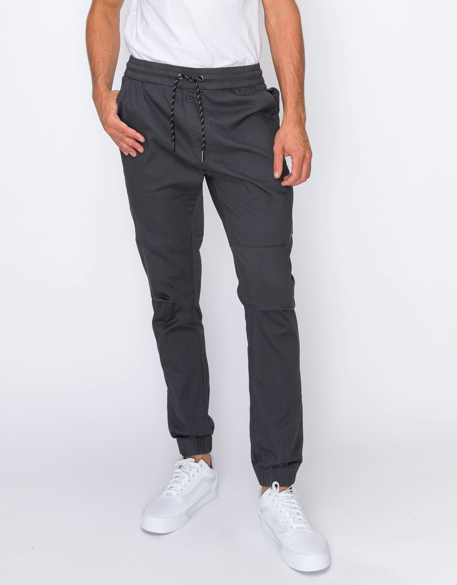 Mens drawstring twill teamwork heat seal joggers in Charcoal