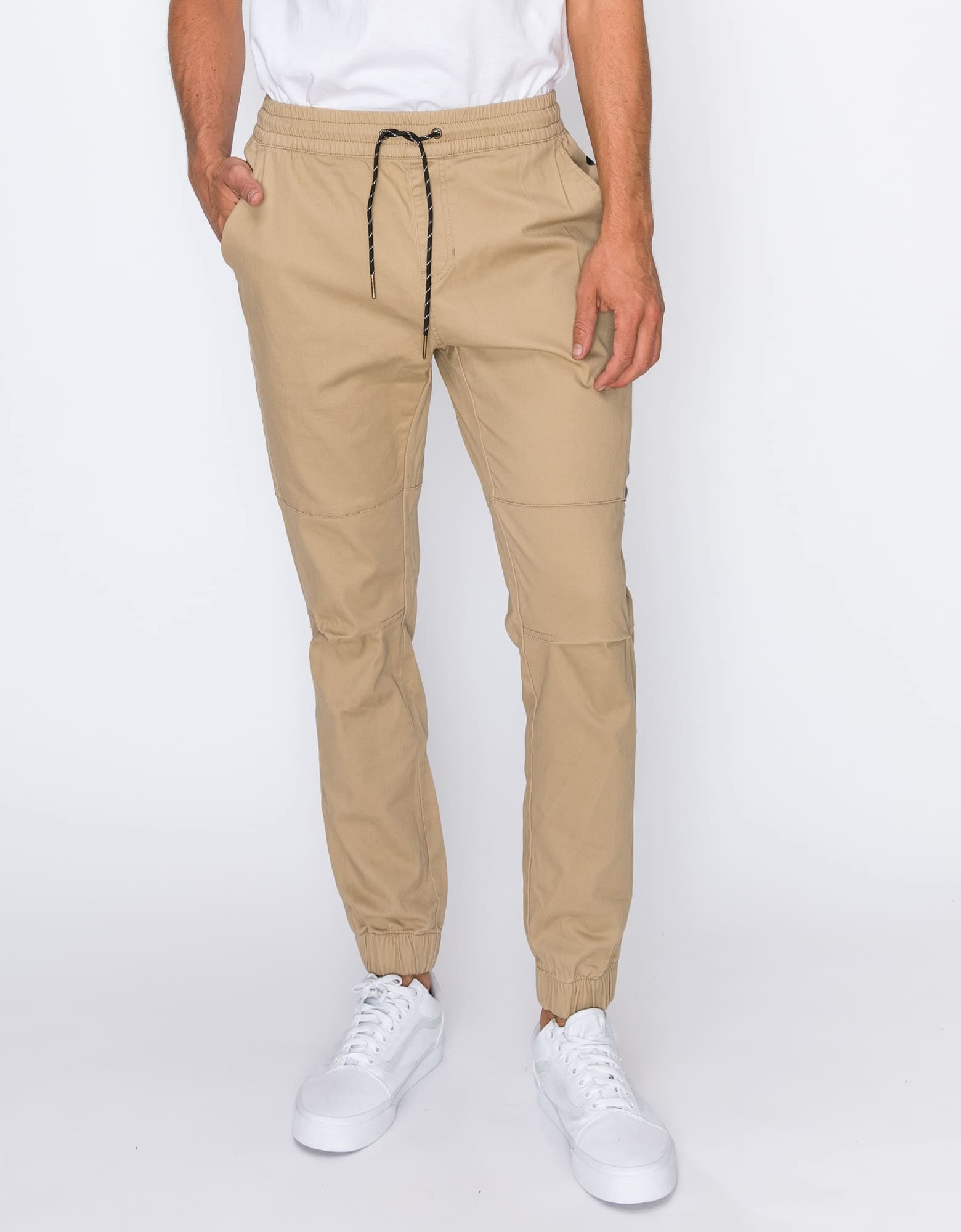 Mens drawstring twill teamwork heat seal joggers in Khaki