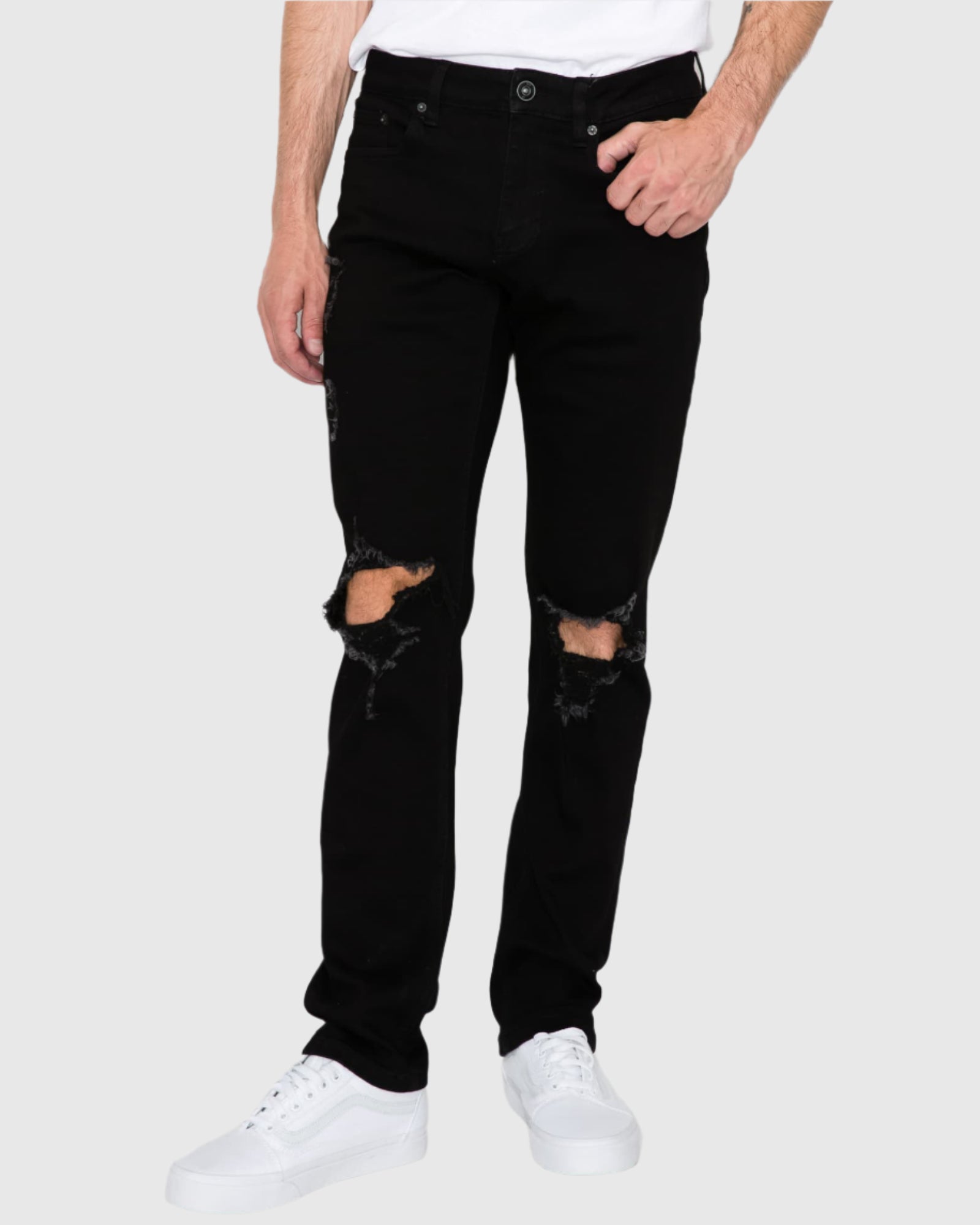 Mens claw five pockets ripped skinny fit jeans in Black Paradise