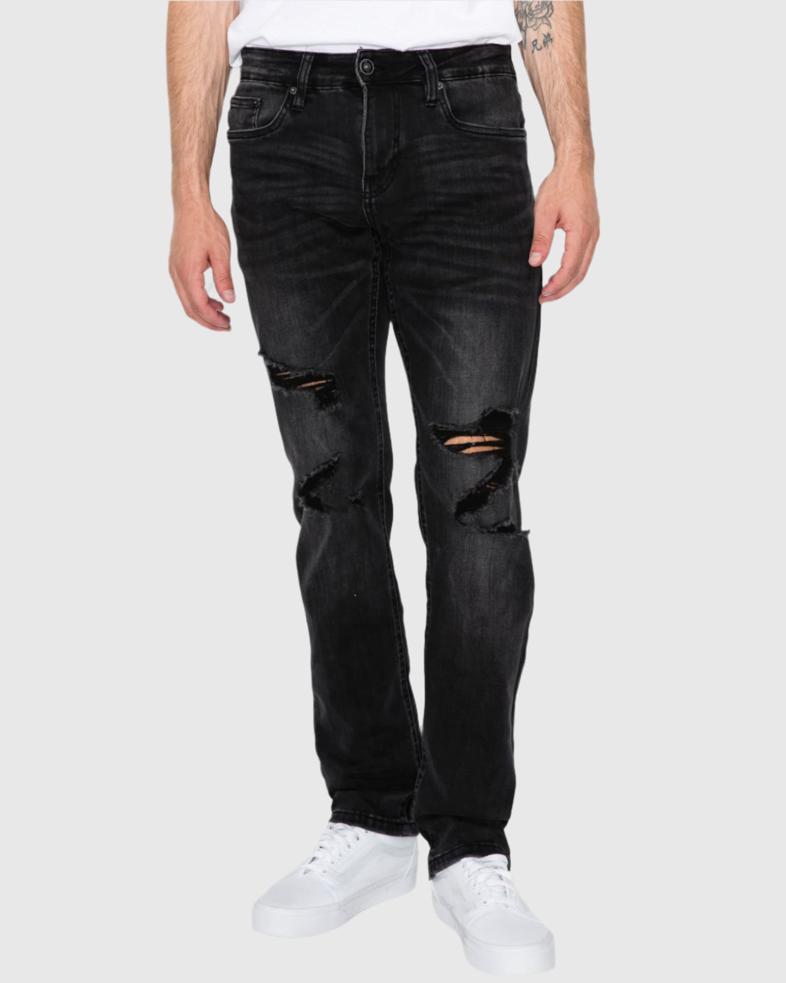 Mens claw five pockets ripped skinny fit jeans in Carbon