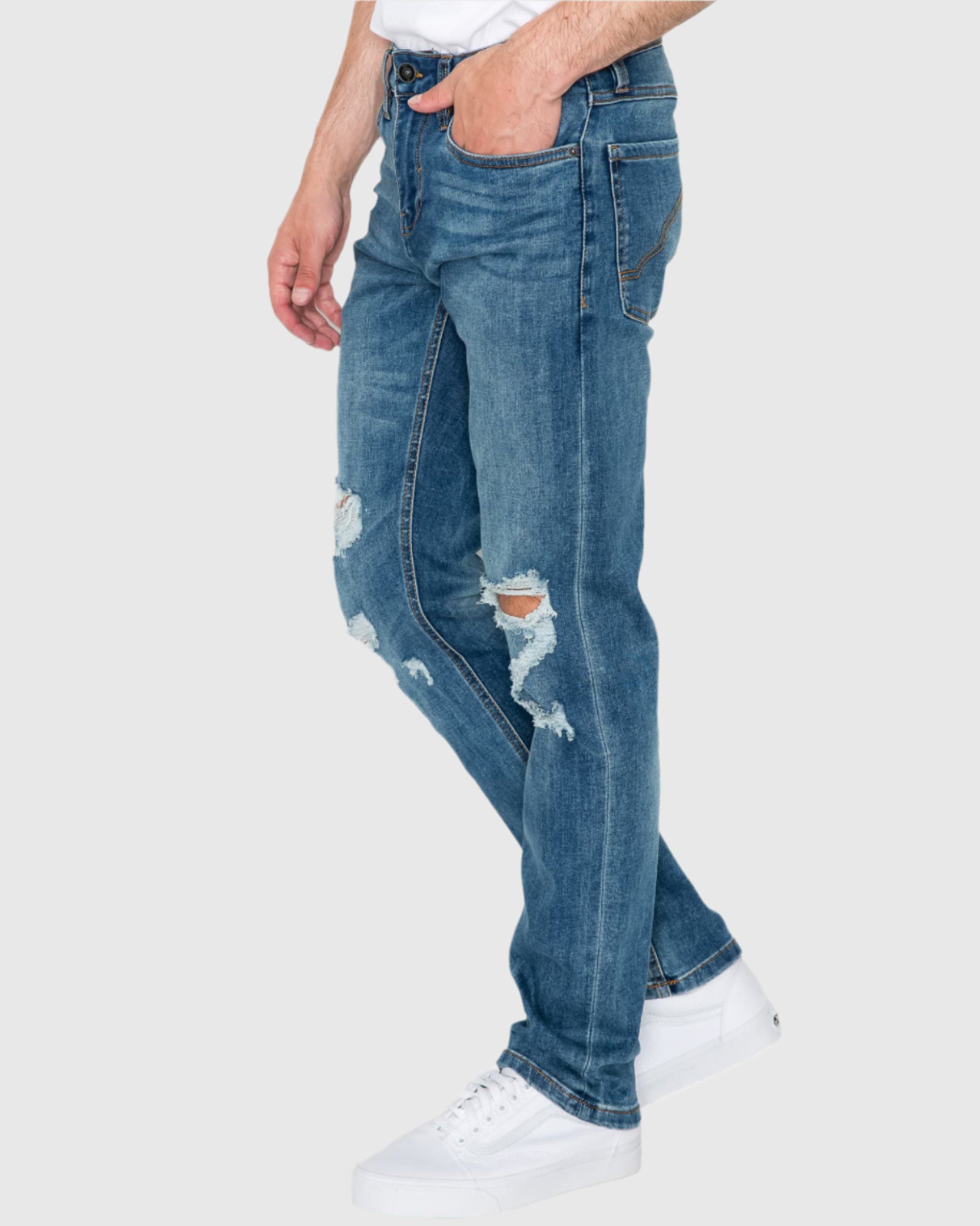 Mens claw five pockets ripped skinny fit jeans in Crumble