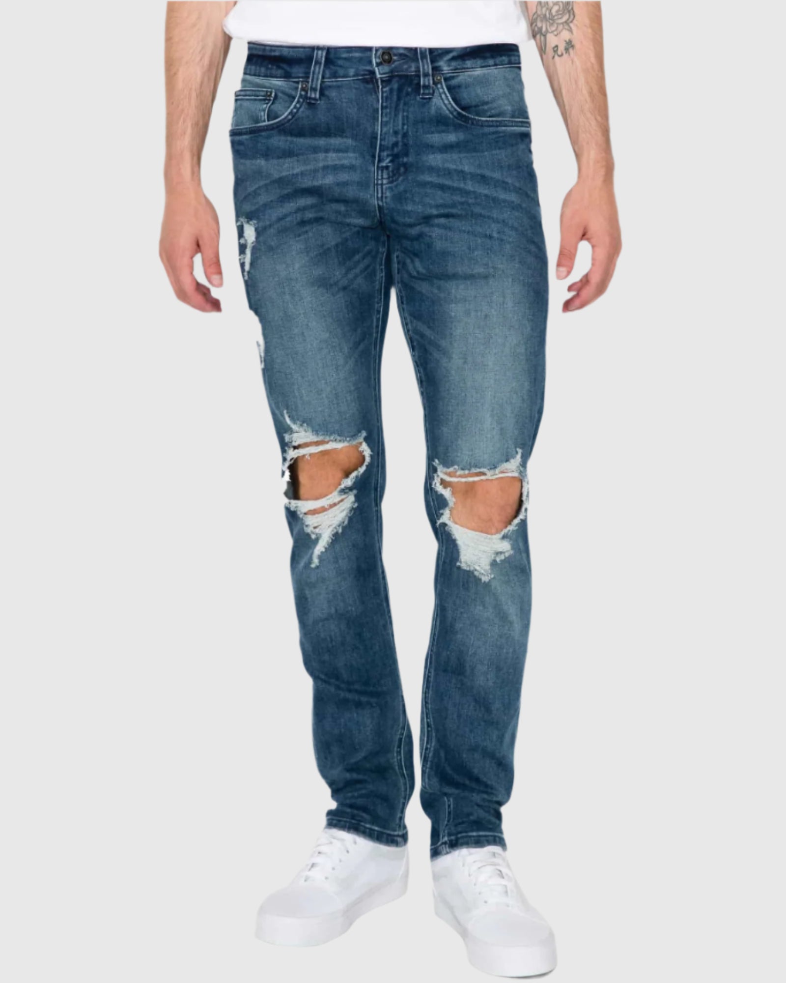Mens claw five pockets ripped skinny fit jeans in Dutch Wash