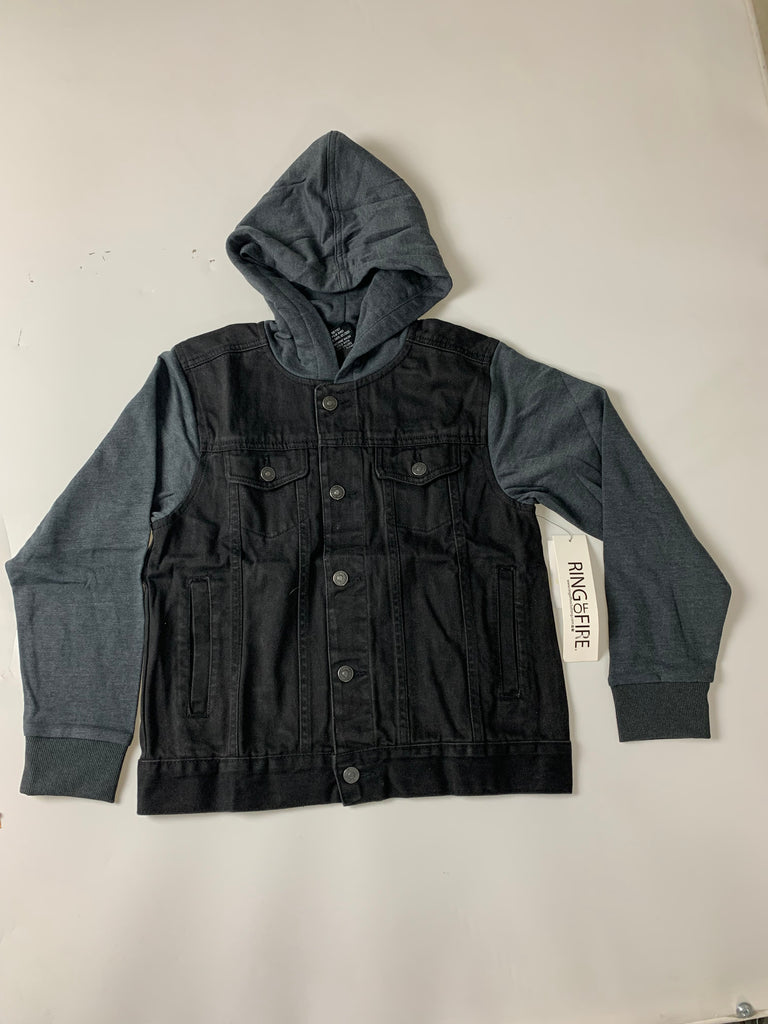 Boy's denim 2fer hoodie jacket in sparky/heather grey
