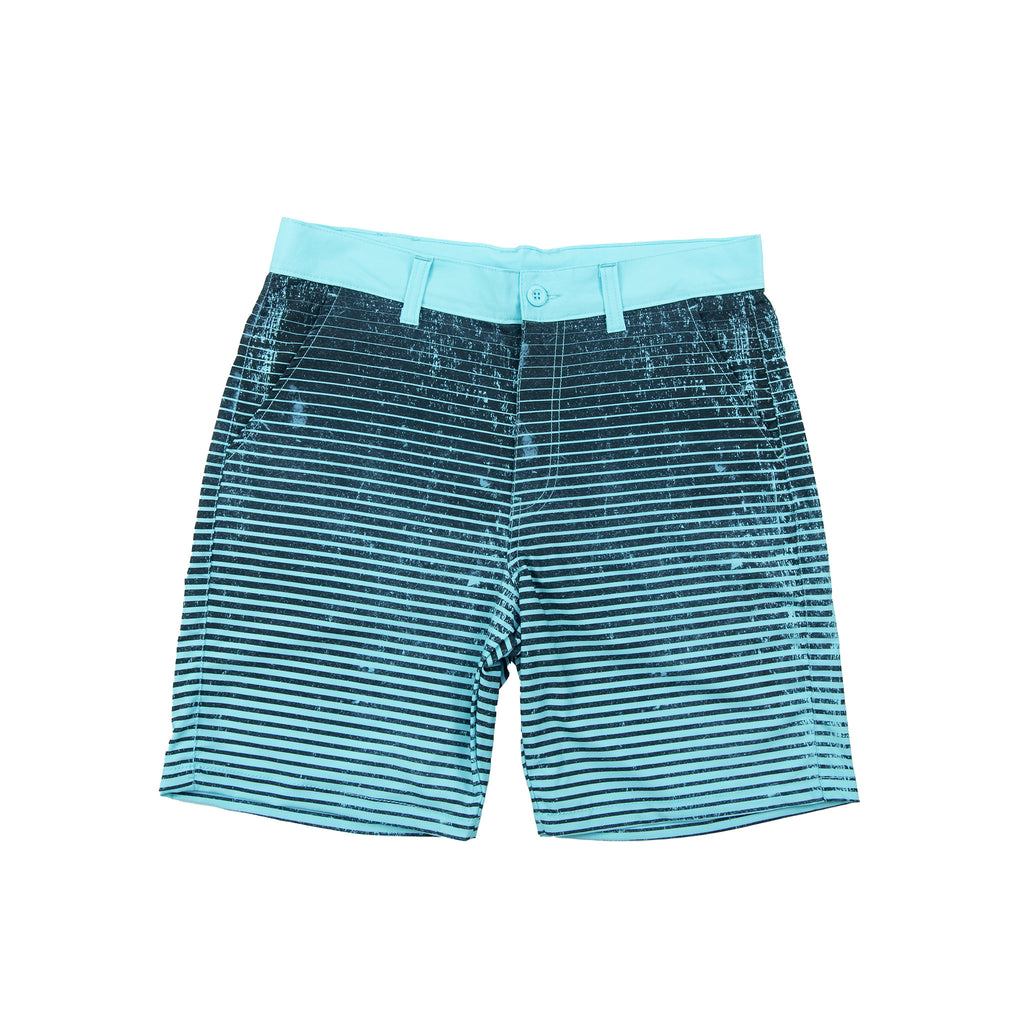 Mens lagoon stripes hybrid shorts in blue radience zipper fly with button closure