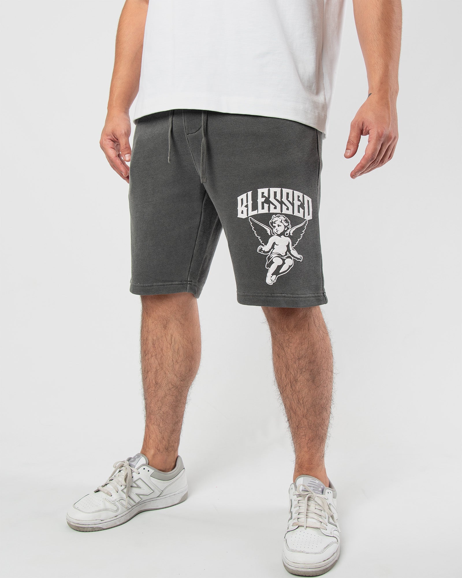 MEN'S BLESSED CHERUB FLEECE SHORTS front view