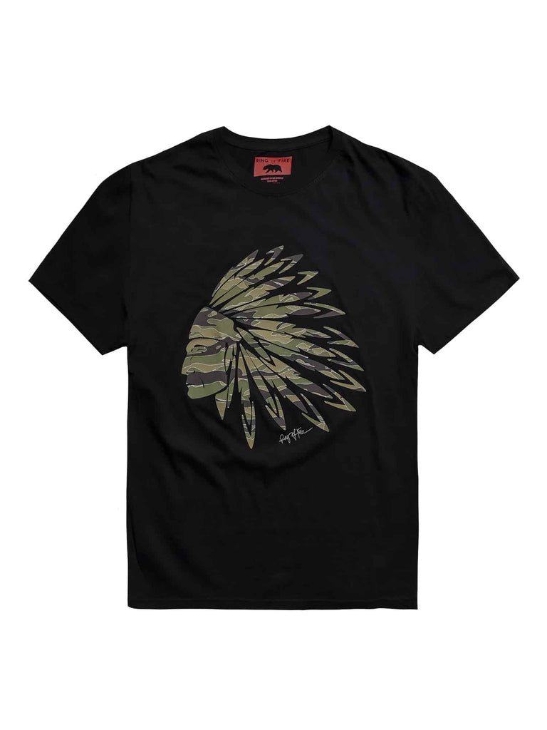 Flat lay of the Men’s Chief Camo Graphic Tee in black, showcasing the front design