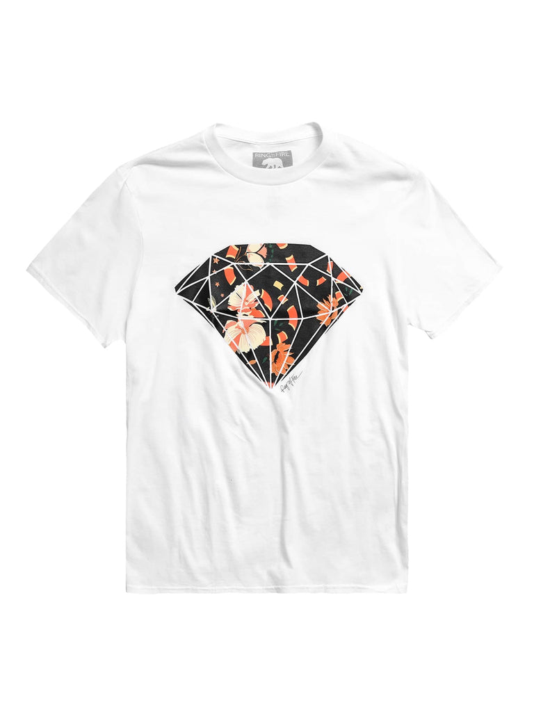 Front view of the Men’s Floral Diamond Graphic Tee by Ring of Fire Clothing in white color