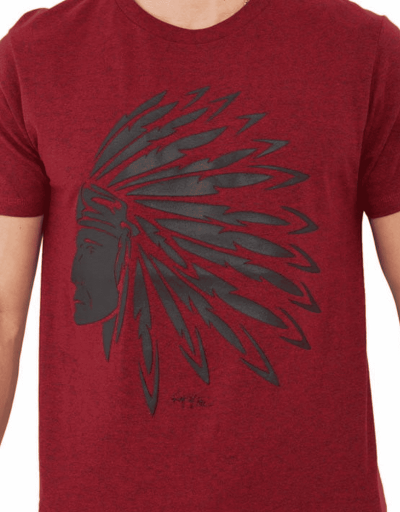 Mens chief head HD graphic tee in Lava close up detailed shot