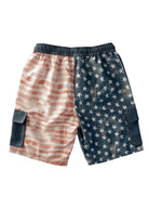 Back view of Men’s Americana Board Shorts in a flat lay, highlighting the elastic waistband and drawstring closure