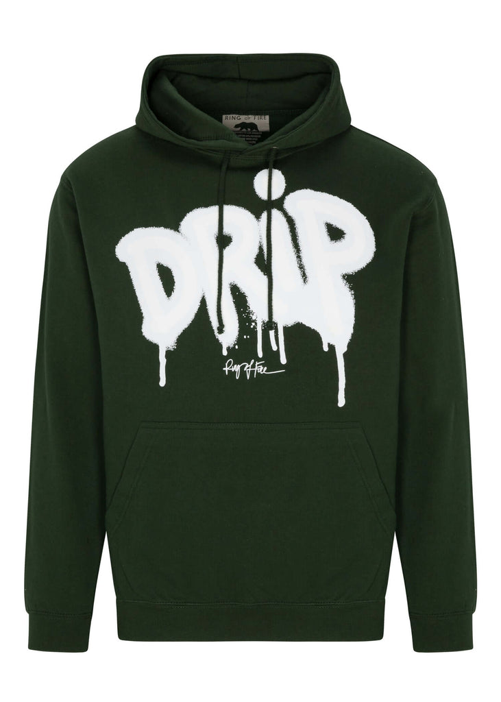 Front view of Men’s Drip 3D Hoodie by Ring of Fire Clothing in Bottle Green