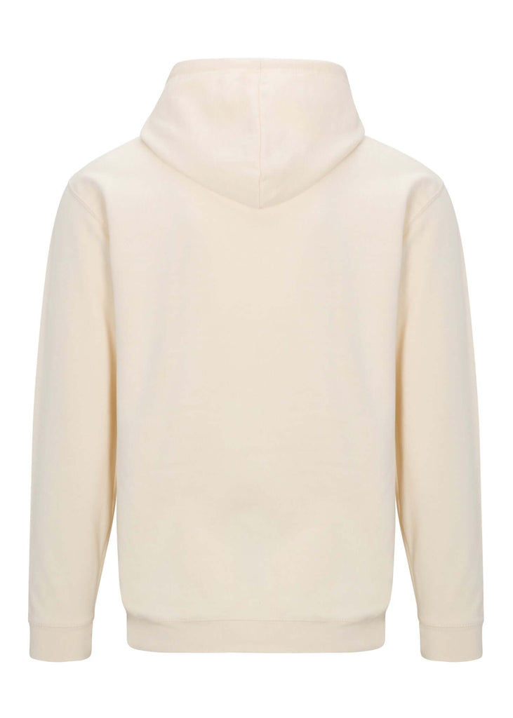 Back view of Ring of Fire’s Men’s Rising Sun Hoodie in Off White color