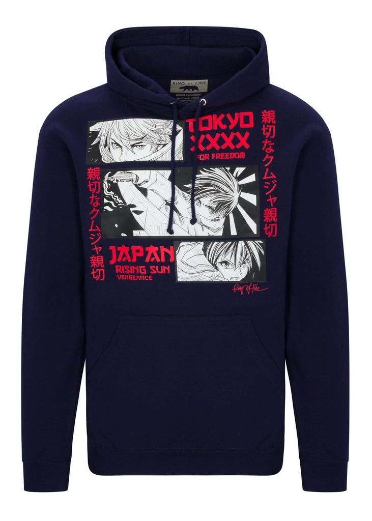 Men's navy graphic hoodie with anime print