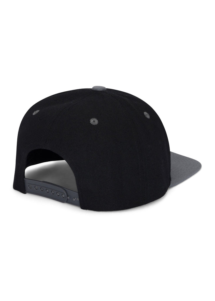 Back view of the Men’s Cali Flag Snapback Cap in Black Grey color, highlighting the adjustable snapback feature, one size fits all.