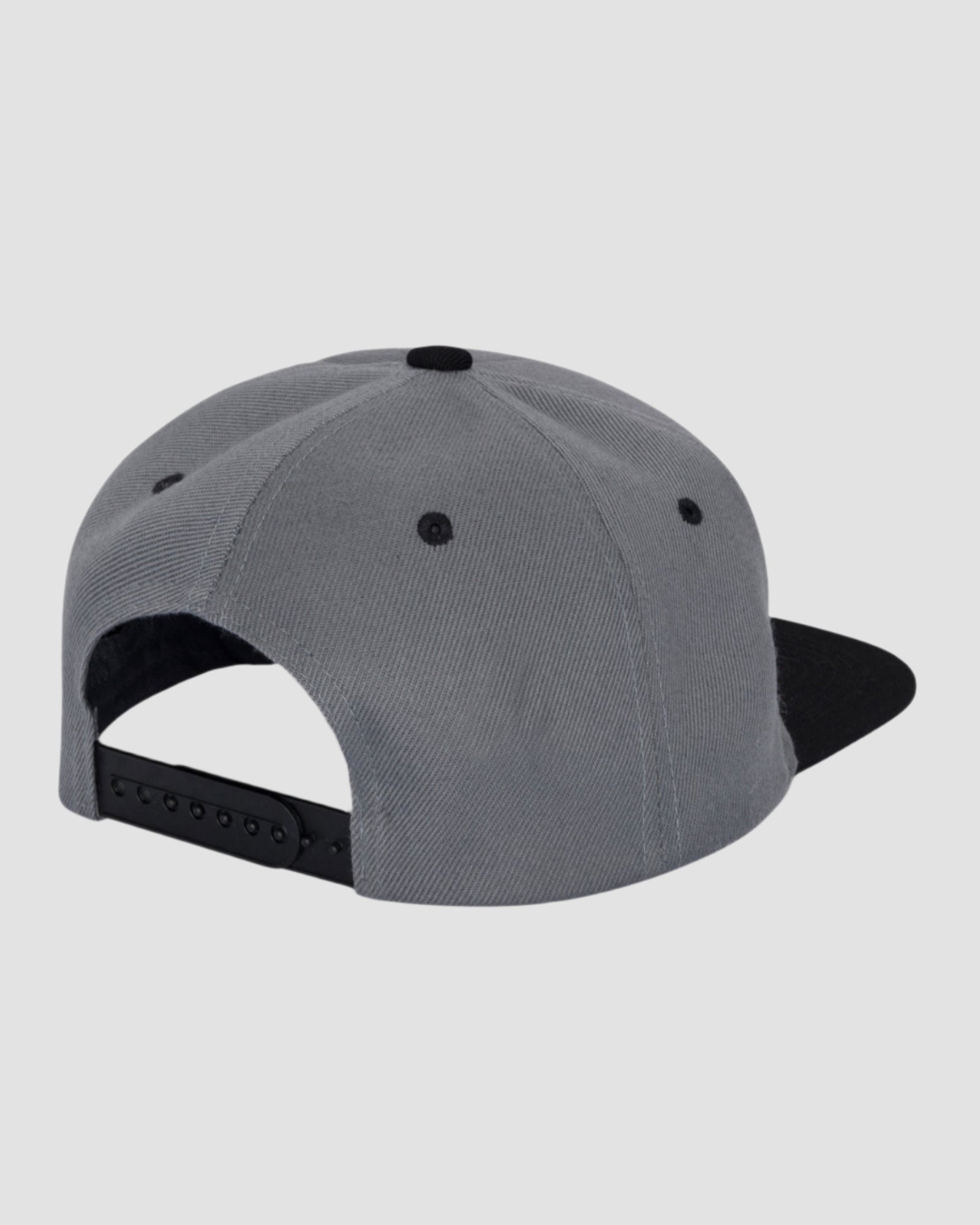 Back view of the Men’s Chief Head Snapback by Ring of Fire Clothing in Grey Black color, highlighting the adjustable snapback feature, size One Size.