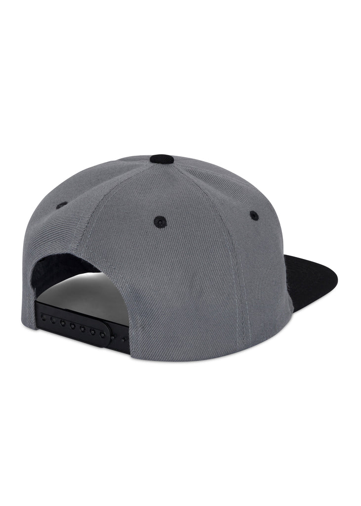 Back view of the Men’s Chief Head Snapback by Ring of Fire Clothing in Grey Black color, highlighting the adjustable snapback feature, size One Size.