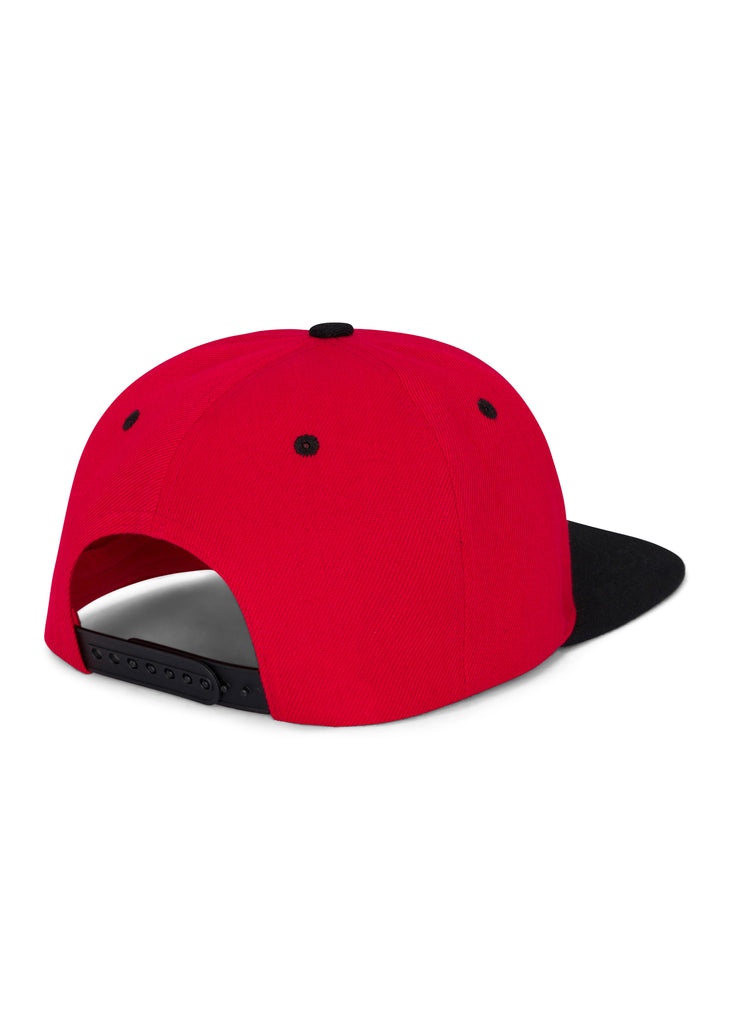 Back view of the Men’s Chief Head Snapback by Ring of Fire Clothing in Red Black color, featuring the adjustable snapback for a custom fit, size One Size.