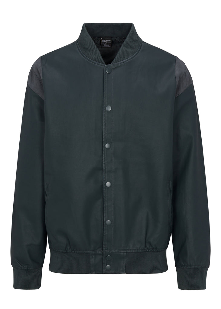 Mens Jonah full PU varsity jacket in charcoal snap button up