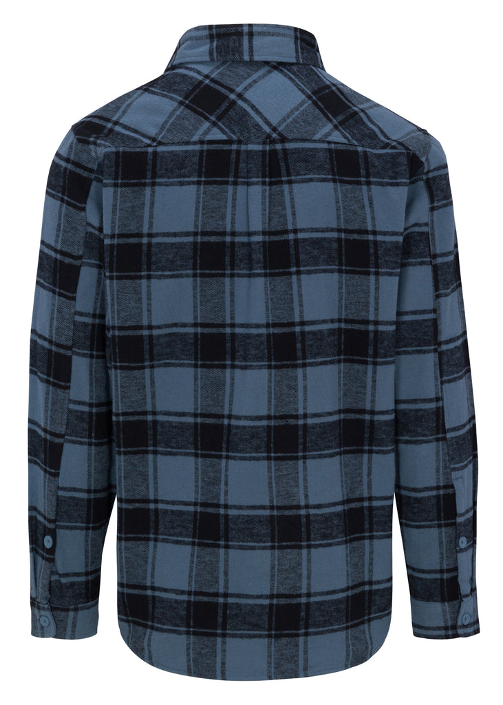 Back view of Men’s Meadow Plaid Flannel Shirt in Blue Mix by Ring of Fire