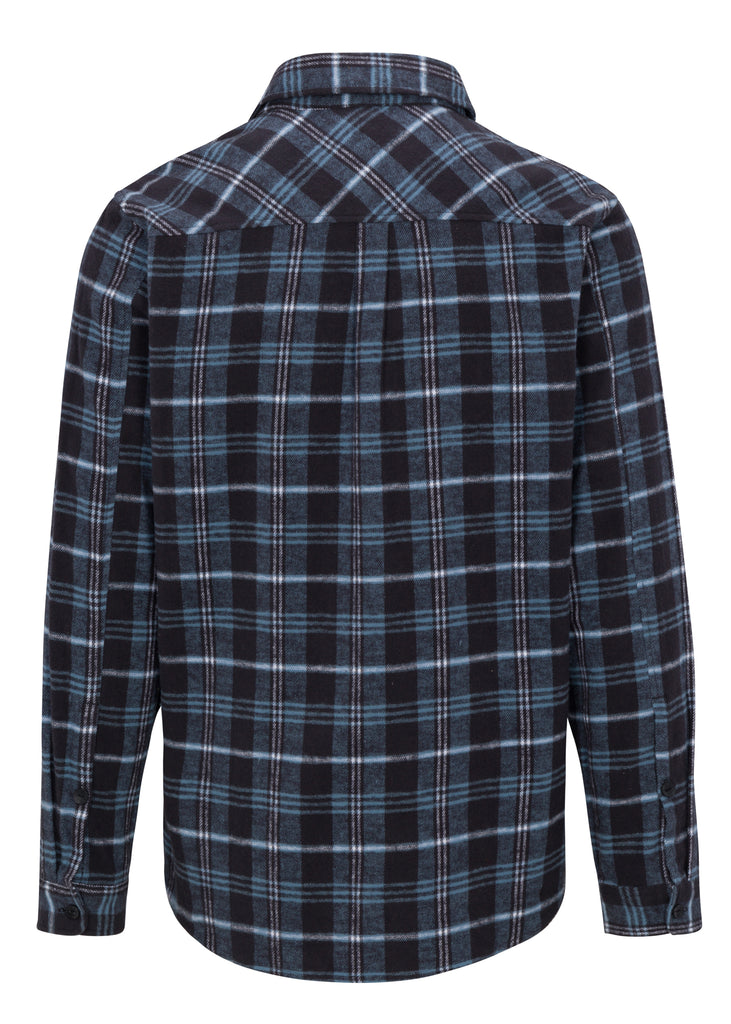 Flat lay back view of Blue Navy Men’s Andrew Plaid Flannel Shirt