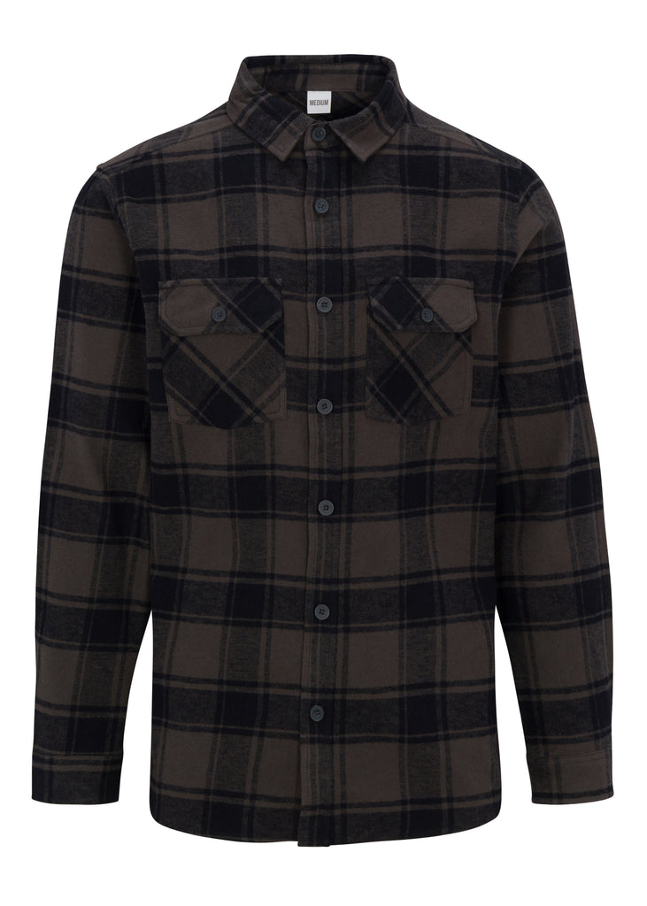 Front view of Men’s Meadow Plaid Flannel Shirt in Charcoal Mix by Ring of Fire