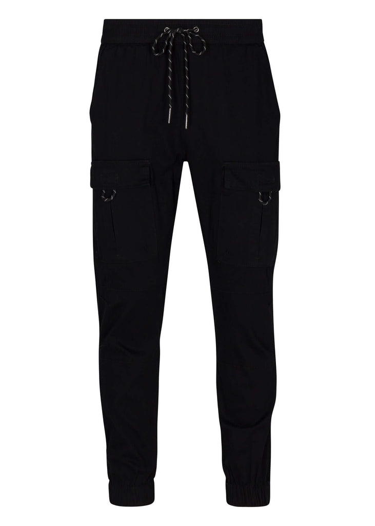 Mens barnabas cargo joggers with drawstring closure in black
