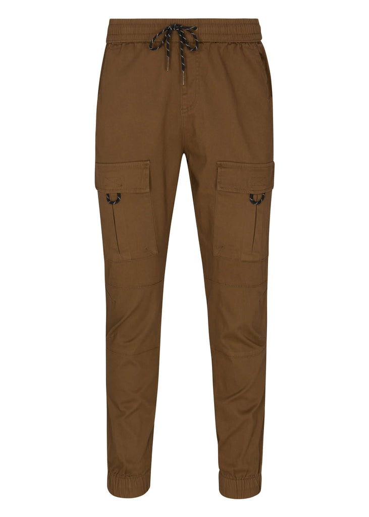 Mens barnabas cargo joggers with drawstring closure in light brown