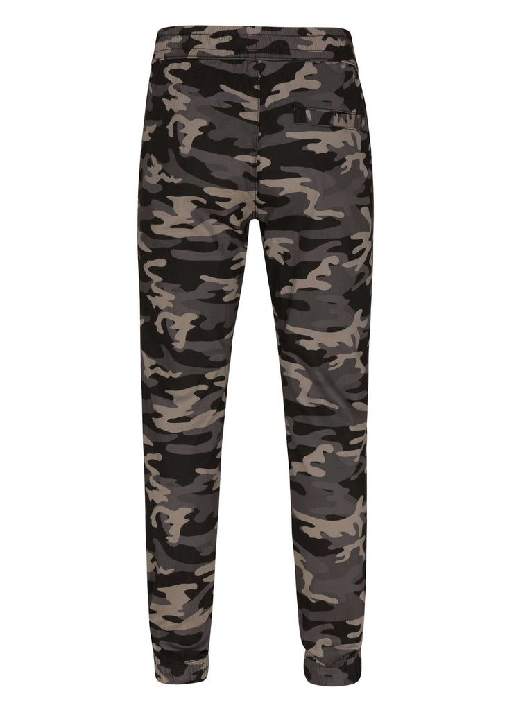 Back view of Ring of Fire’s Men’s Barnabas Cargo Joggers in Black Camo