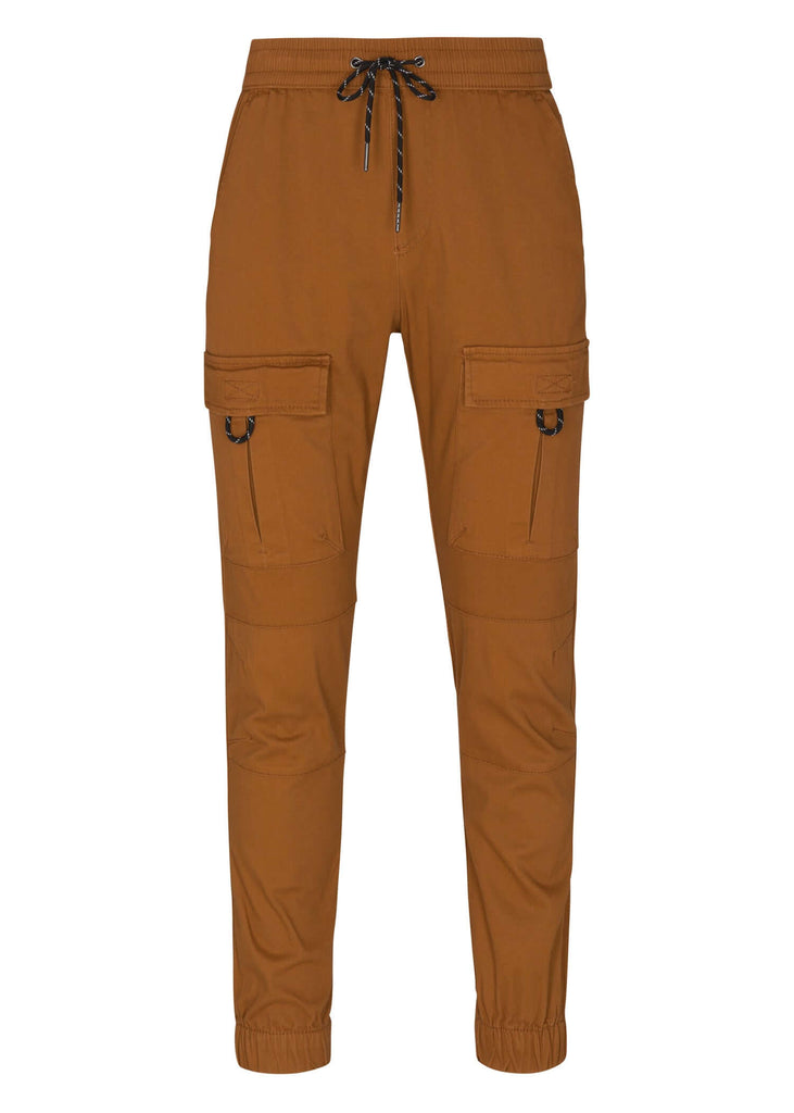 Mens barnabas cargo joggers with drawstring closure in golden oak