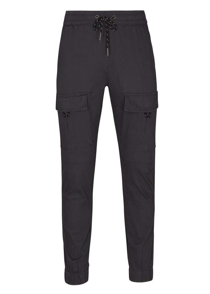 Mens barnabas cargo joggers with drawstring closure in charcoal