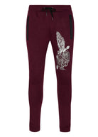 Mens printer slated knit joggers in burgundy heat seal zipper pockets 