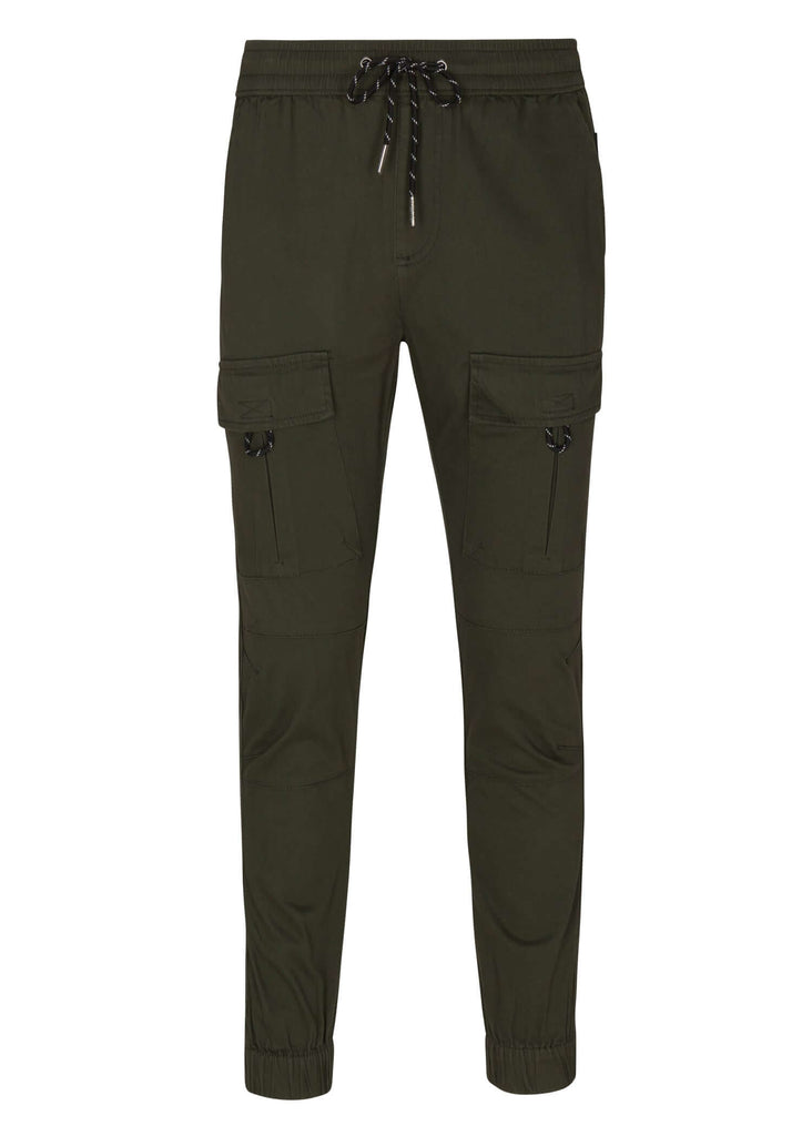 Front view of Ring of Fire’s Men’s Barnabas Cargo Joggers in Olive