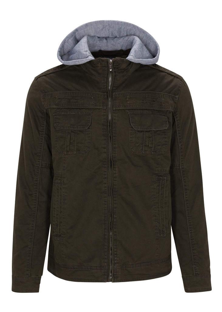 Mens zip up rage hooded twill jacket in olive
