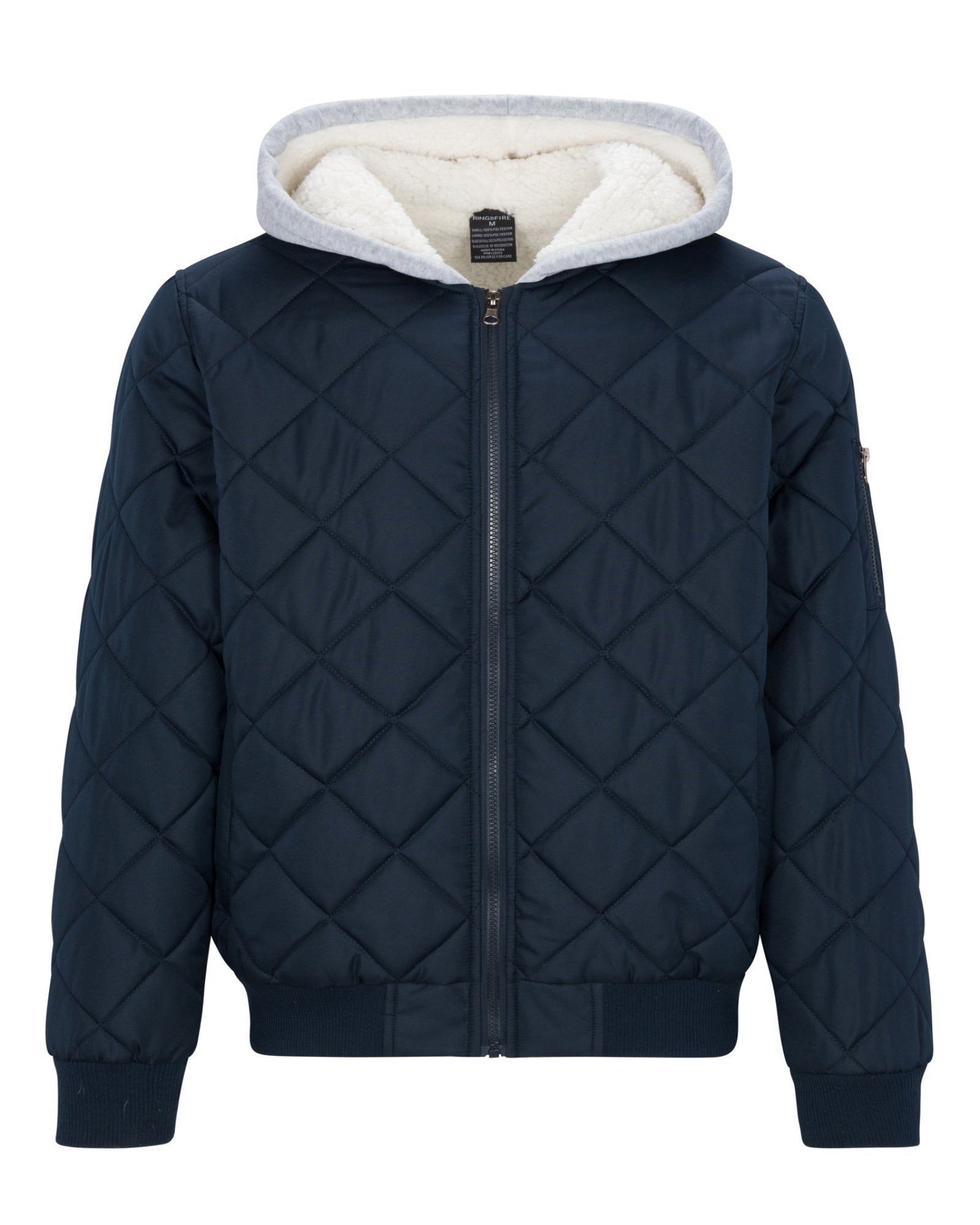 Men zip up rufus hoodie sherpa quilted bomber jacket in navy