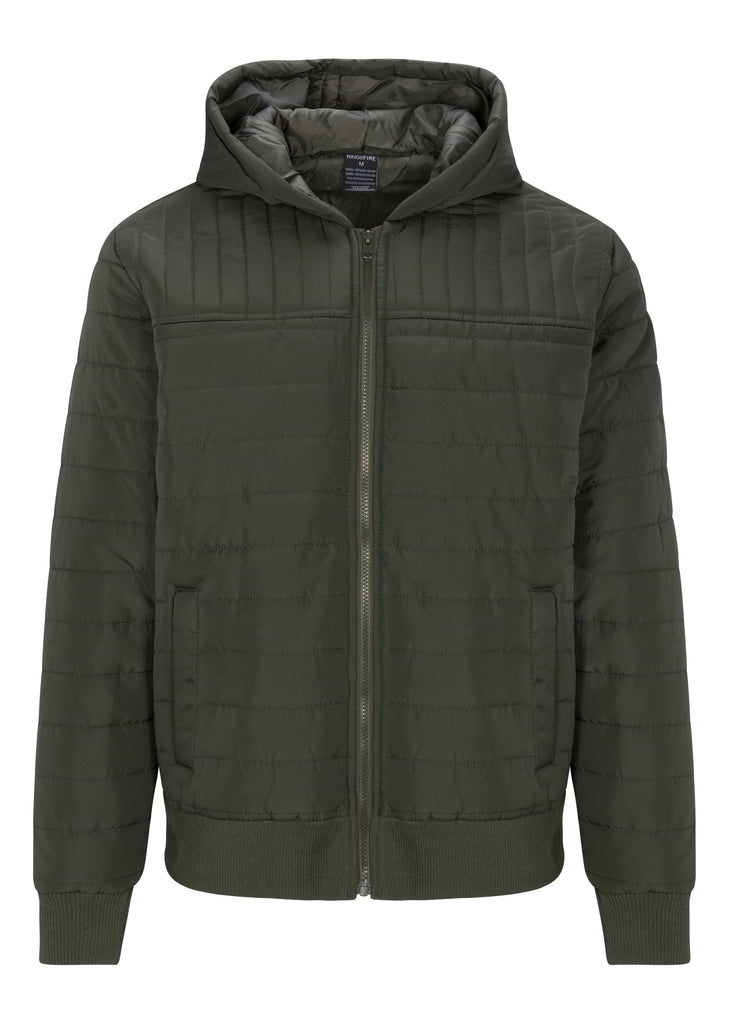 Men's absalom quilted puffer jacket in olive zip up 