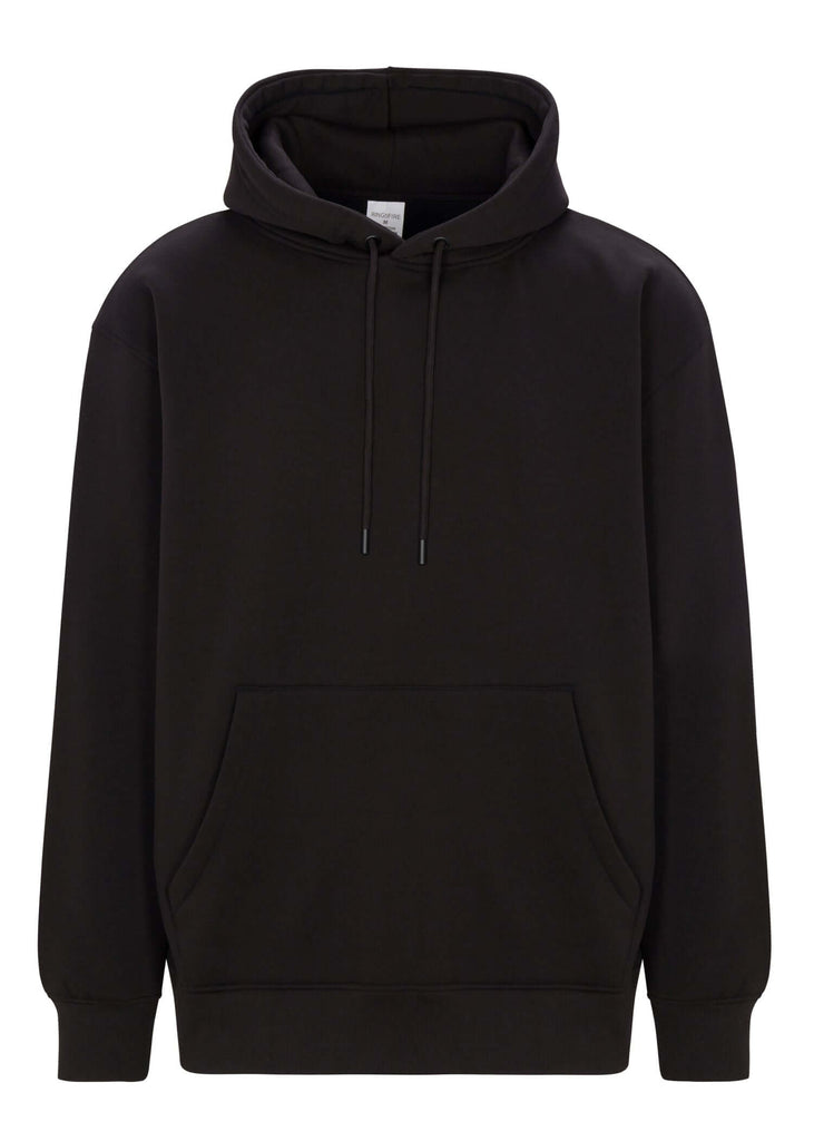 Mens drawstring kangaroo front pocket premium September hoodie in black