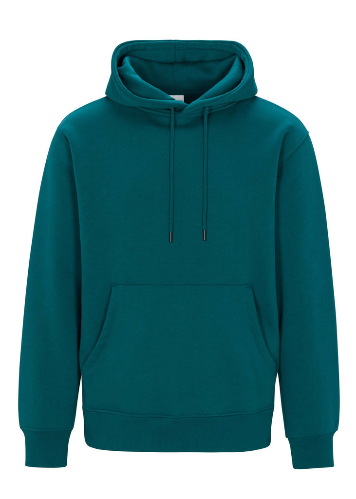 Mens drawstring kangaroo front pocket premium September hoodie in deep teal