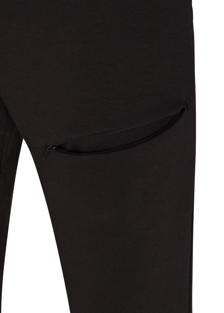 Mens drawstring premium September jogger in black thigh seam zipper pocket