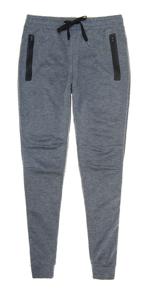 Mens drawstring heat seal pockets slated knit joggers in charcoal heather 
