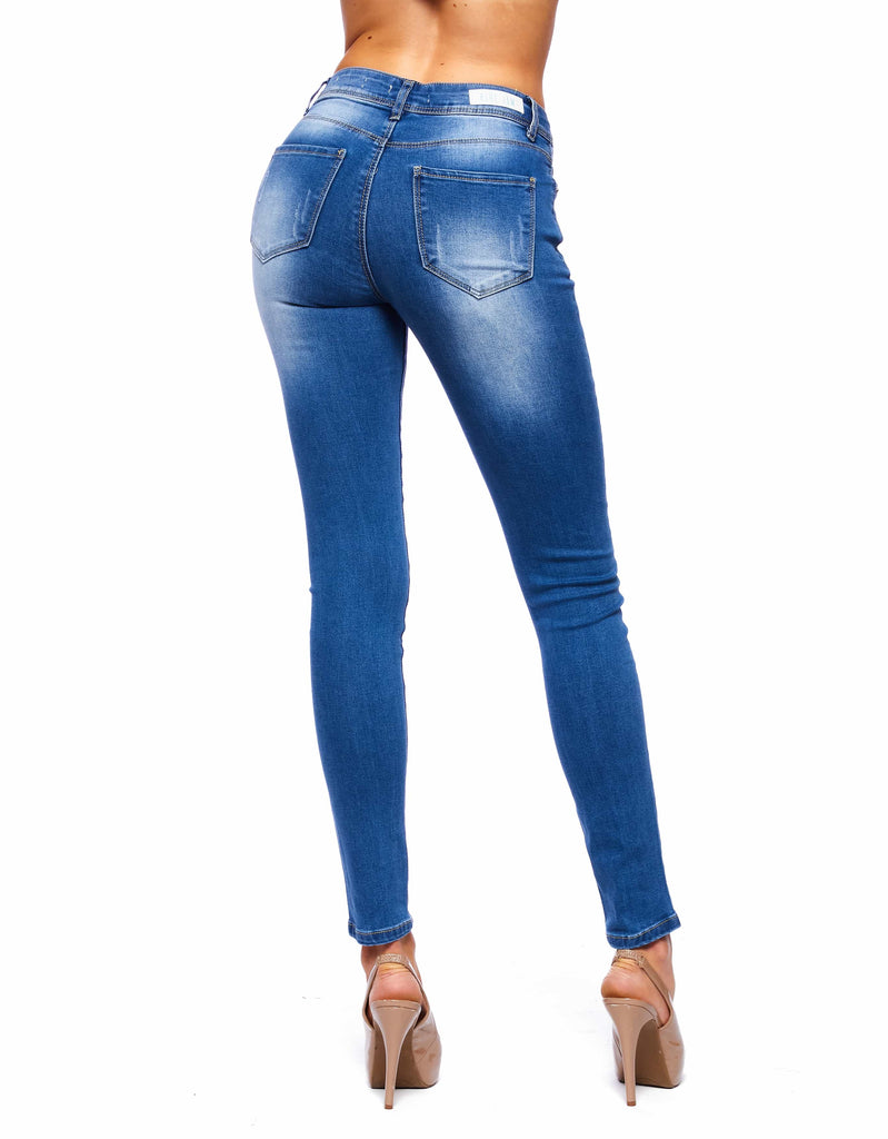 Women Mandy high rise skinny jeans in Azul back pockets 