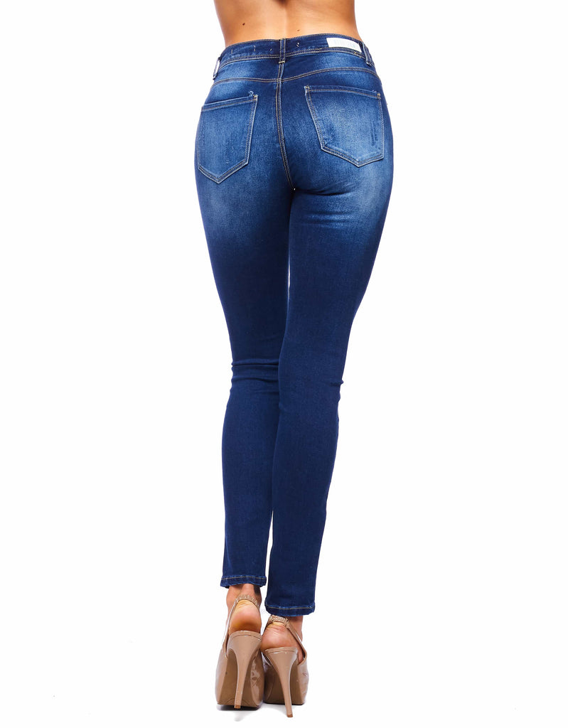 Women Mandy high rise skinny jeans in Cobalt back pockets 