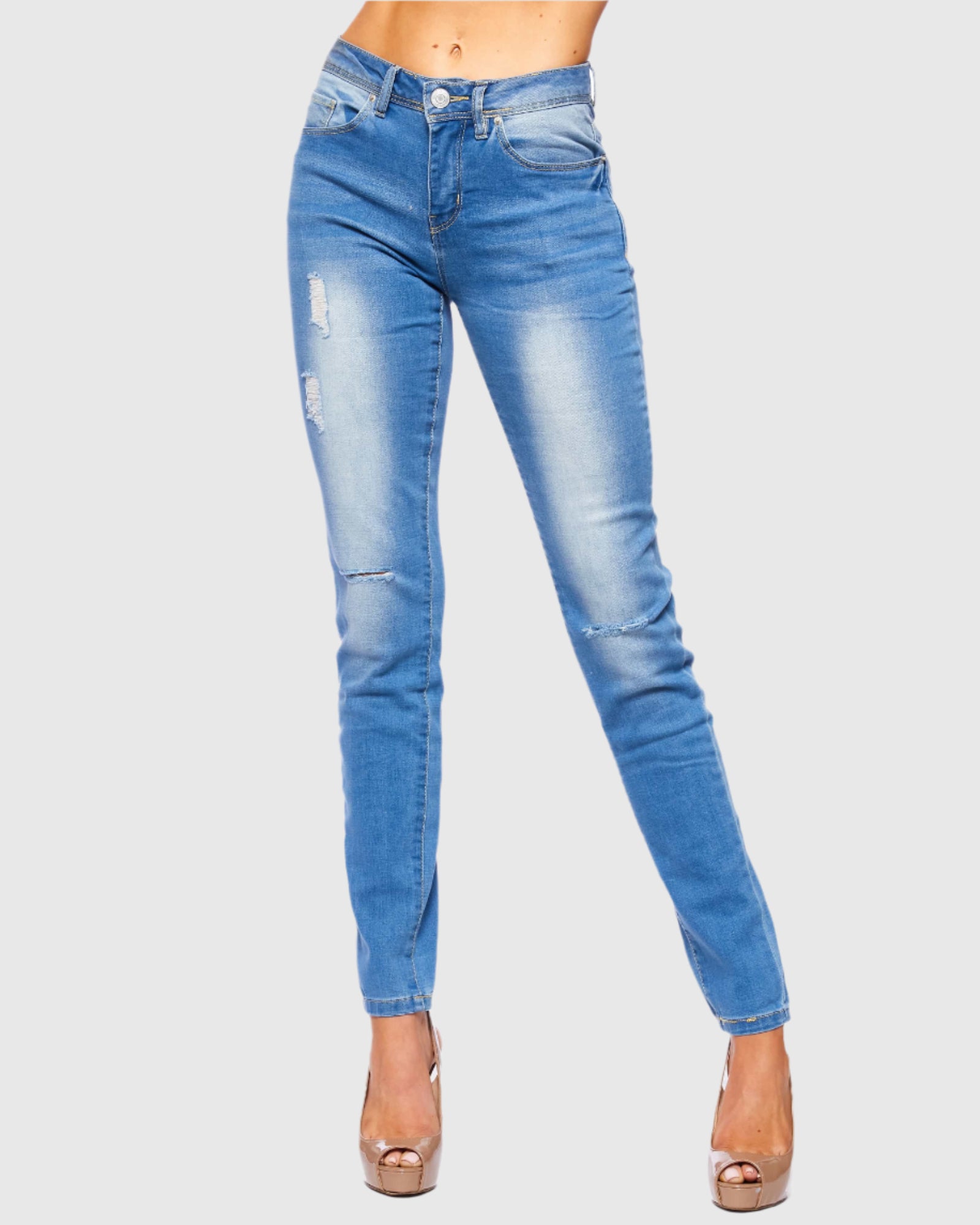 Women ana high rise button closure skinny jeans in Azul