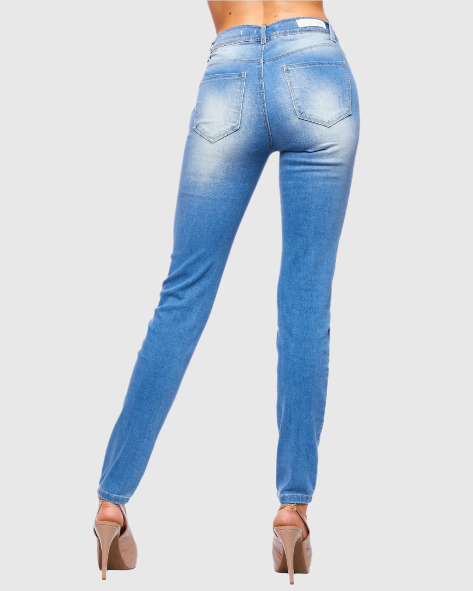 Women ana high rise button closure skinny jeans in Azul back pockets 