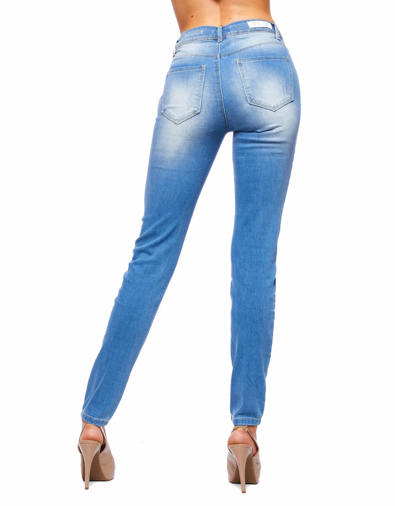 Women ana high rise button closure skinny jeans in Azul back pockets 