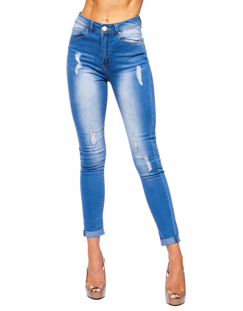 Women Sandy high rise skinny jeans in Cobalt