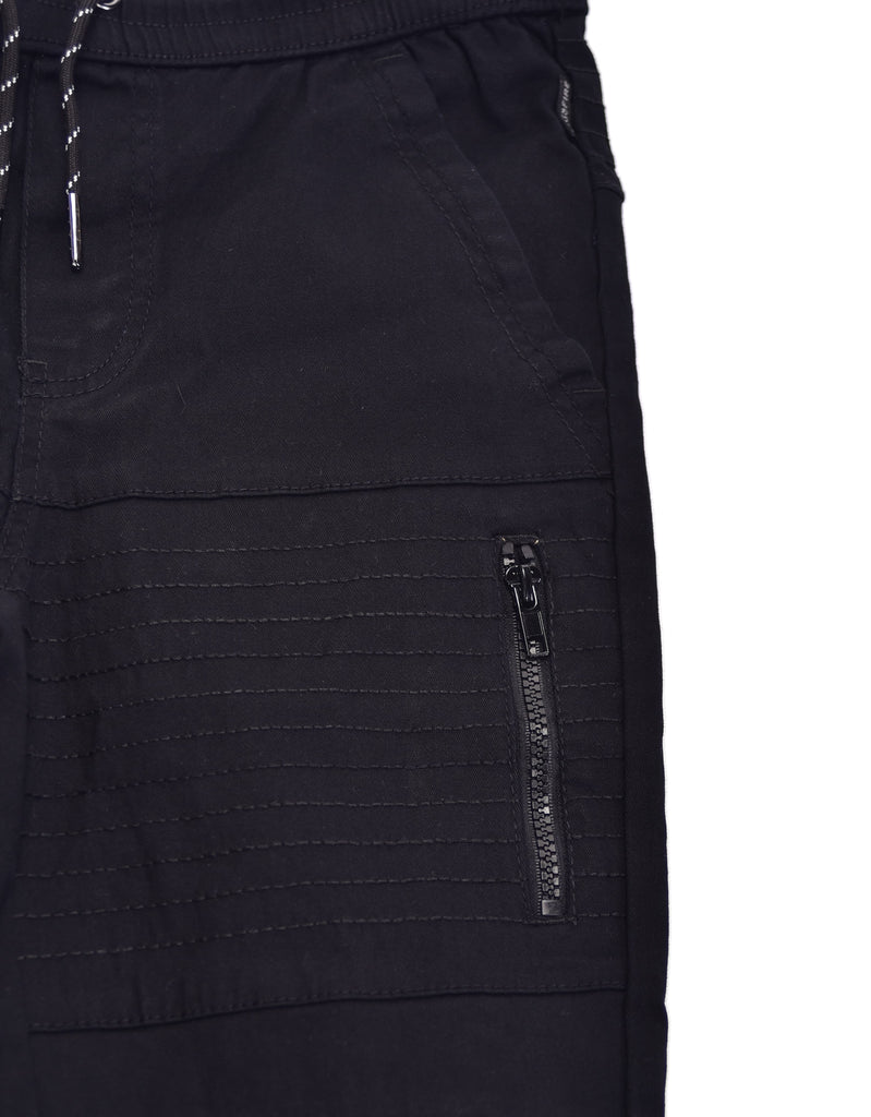 Boys's moto zipper jogger in Black side-entry zippered pocket 