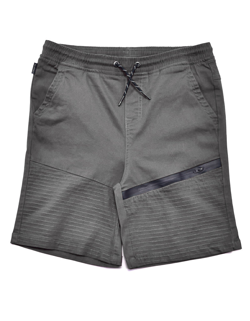 Boy's leftout twill moto shorts in Charcoal